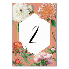 Watercolor Peach Rosa Peonies Flowers Bröllop Bordsnummer