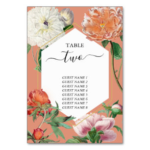 Watercolor Peach Rosa Peonies Flowers Bröllop Bordsnummer