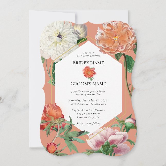 Watercolor Peach Rosa Peonies Flowers Bröllop Inbjudningar (Framsida)