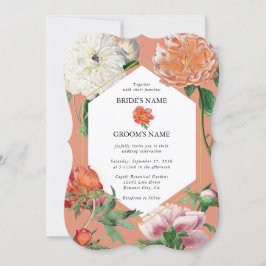 Watercolor Peach Rosa Peonies Flowers Bröllop Inbjudningar