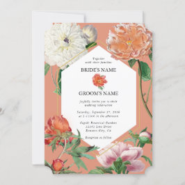 Watercolor Peach Rosa Peonies Flowers Bröllop Inbjudningar