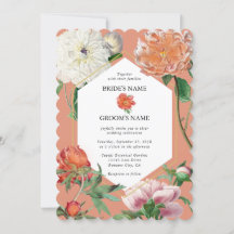 Watercolor Peach Rosa Peonies Flowers Bröllop