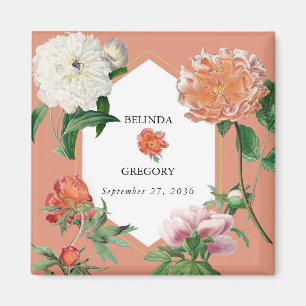 Watercolor Peach Rosa Peonies Flowers Bröllop Magnet