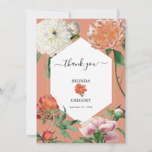 Watercolor Peach Rosa Peonies Flowers Bröllop Tack Kort