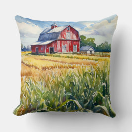 Watercolor Peaks Prairie Barn och Maj Fält Kudde