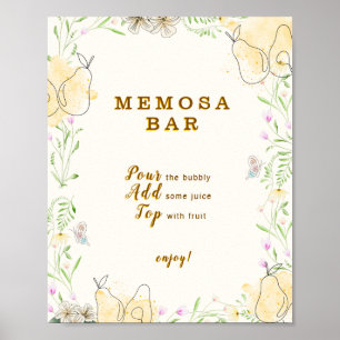 Watercolor Pear Blommigt Garden Memosa Pub-tecken Poster