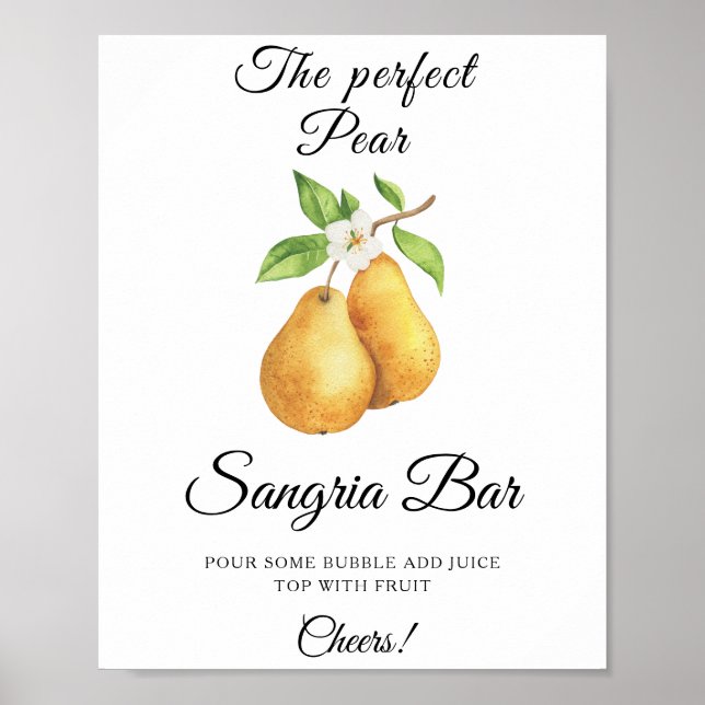 Watercolor Pear Bridal shower Sangria bar Poster (Framsidan)
