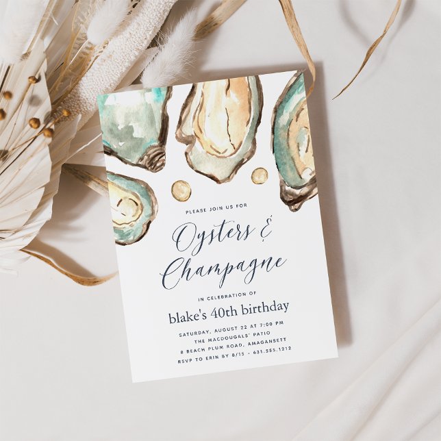 Watercolor Pearl Oysters & Champagne Party Inbjudningar (Skapare uppladdad)