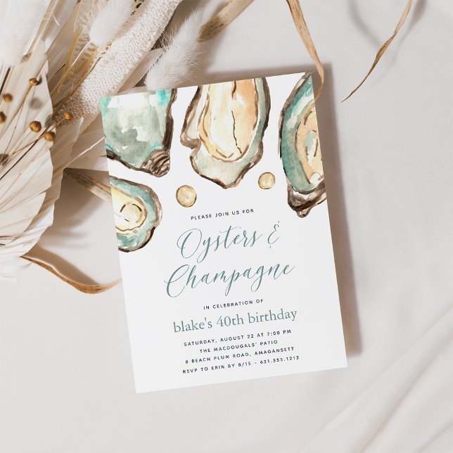 Watercolor Pearl Oysters & Champagne Party Inbjudningar (Skapare uppladdad)