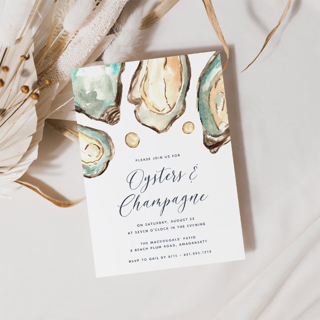 Watercolor Pearl Oysters & Champagne Party Inbjudningar (Skapare uppladdad)