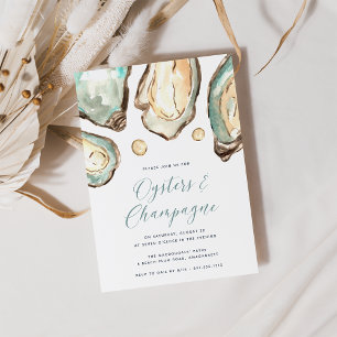 Watercolor Pearl Oysters & Champagne Party Inbjudningar