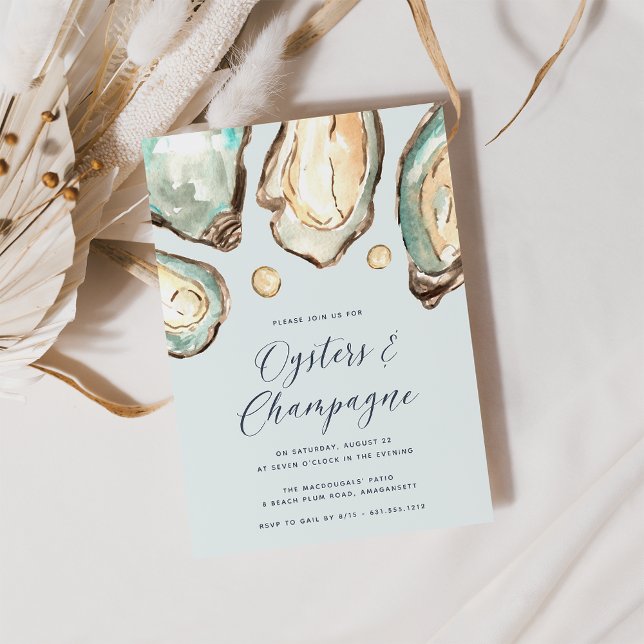 Watercolor Pearl Oysters & Champagne Party Inbjudningar (Skapare uppladdad)
