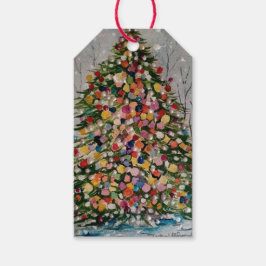 Watercolor Pearls Julgran Presentetikett