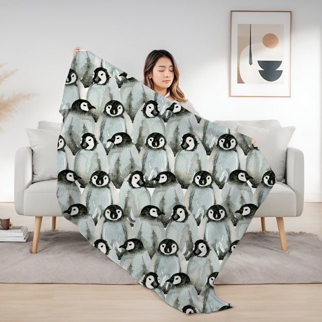 Watercolor Penguin Mönster Fleecefilt (Watercolor Penguin Pattern Fleece Blanket from Ricaso. A cosy throw in 3 sizes)