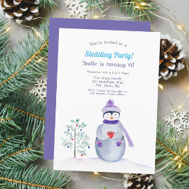 Watercolor Penguin Sledding Party Inbjudningar