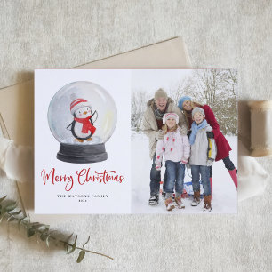 Watercolor Penguin Snö Globe God jul Helgkort