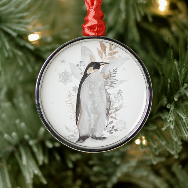 Watercolor Penguin Winter Greenery Ornament (Träd)