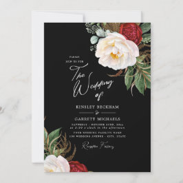 Watercolor Peonies Anpassade Black Bröllop Inbjudningar