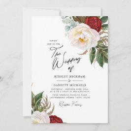 Watercolor Peonies Anpassade White Bröllop Inbjudningar