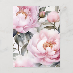 Watercolor Peonies Blommigt Art Vykort