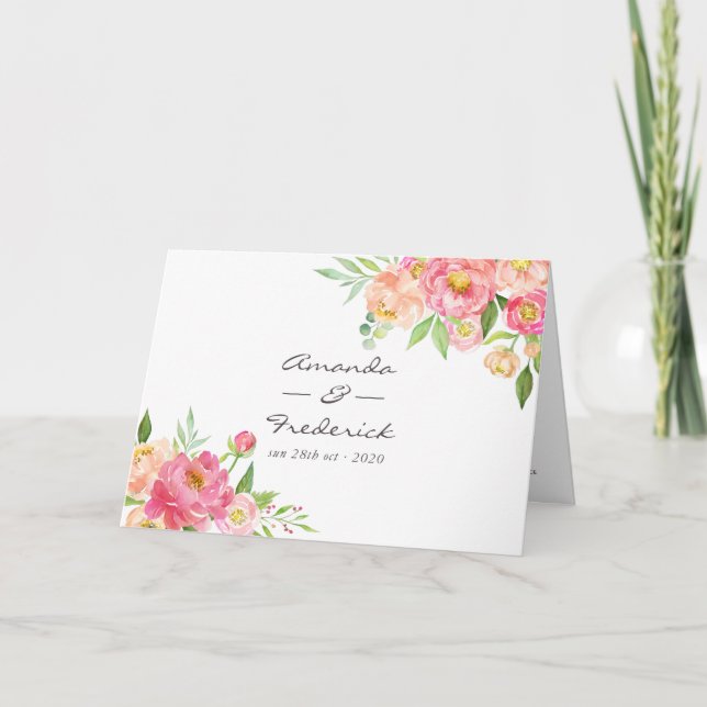 Watercolor Peonies Bröllop Program (Framsida)