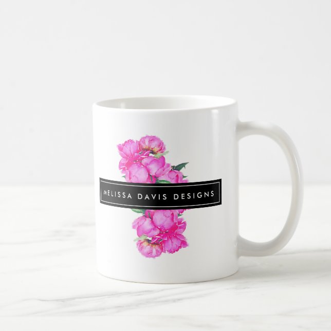 Watercolor Peonies Bunch Blommigt Designer Kaffemugg (Höger)