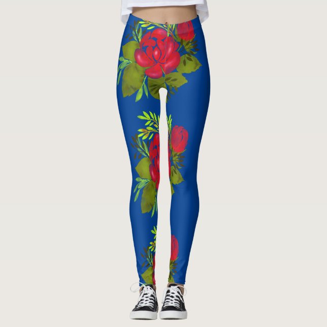 Watercolor Peonies Folk Leggings (Framsida)