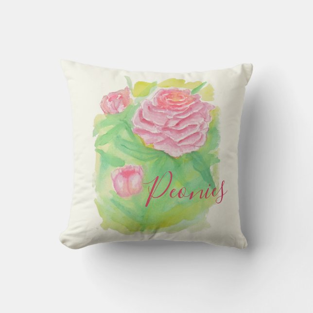 Watercolor Peonies Pillow Kudde (Framsida)