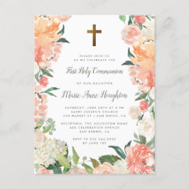 Watercolor Peonies & Ro First Heliga Communion Inbjudan Vykort