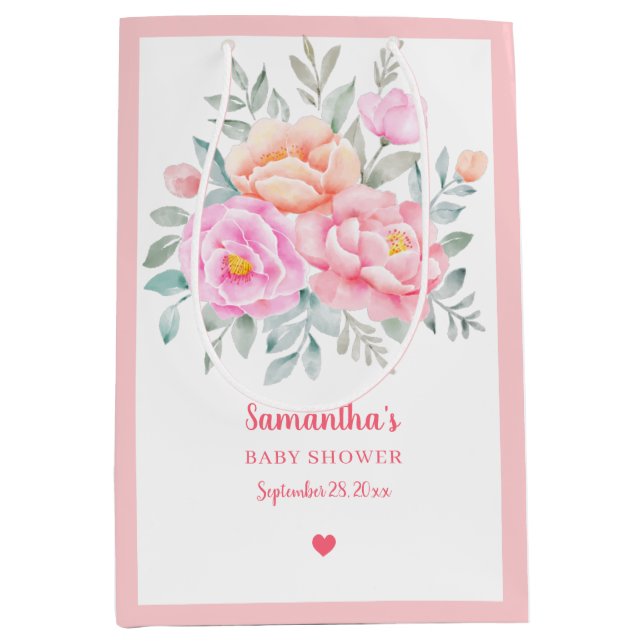 Watercolor Peonies Ro Rosa Blommigt Bouquet (Framsidan)