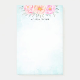 Watercolor Peonies Ro Rosa Turcos Blommigt Post-it Block