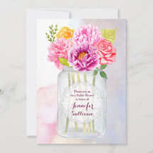 Watercolor Peonies Ro Rustic Mason Burk Bröllop