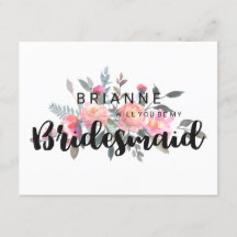 Watercolor Peony Blommigt, blir du min Bridesmaid