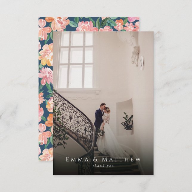 Watercolor Peony Blommigt Bröllop Photo Tack (Fram/baksida)