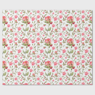 Watercolor Peony Blommigt - Rosa & Grönt Presentpapper