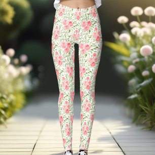 Watercolor Peony Blommönster Peach Leggings