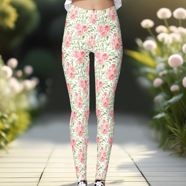 Watercolor Peony Blommönster Peach Leggings (Watercolor Peony Floral Pattern Peach Leggings)