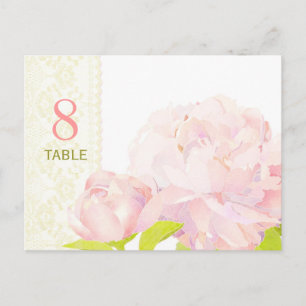 Watercolor Peony Bröllop Bordsnummer Card