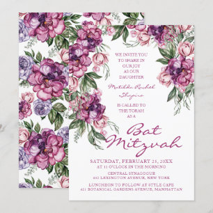 Watercolor Peony Corporate Logotyp Bat mitzvah Inbjudningar