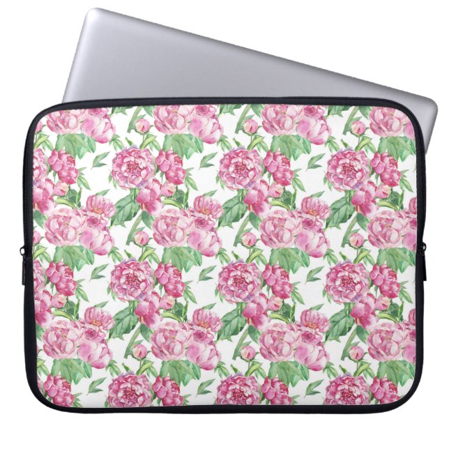 Watercolor peony fält laptop fodral (Framsidan)