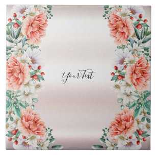 Watercolor Peony Flower Ceramic Tile Kakelplatta