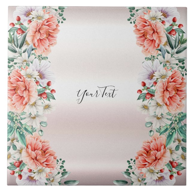 Watercolor Peony Flower Ceramic Tile Kakelplatta (Framsidan)