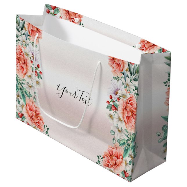 Watercolor Peony Flower Gift Bag (Framsidan Vinklad)