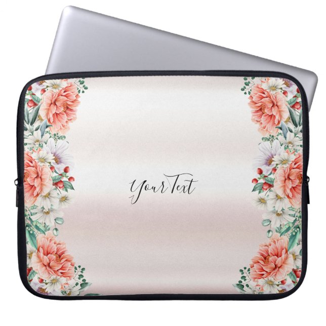Watercolor Peony Flower Laptop sleeve (Framsidan)