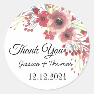 Watercolor Peony Flowers Tack Wedding Favor C Runt Klistermärke
