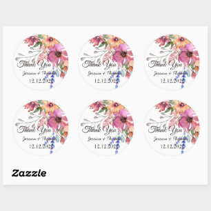 Watercolor Peony Flowers Tack Wedding Favor C Runt Klistermärke