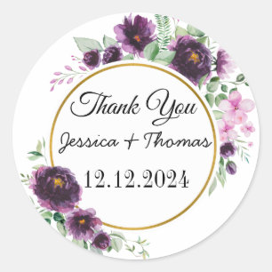 Watercolor Peony Flowers Tack Wedding Favor C Runt Klistermärke
