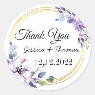 Watercolor Peony Flowers Tack Wedding Favor C Runt Klistermärke