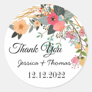 Watercolor Peony Flowers Tack Wedding Favor C Runt Klistermärke