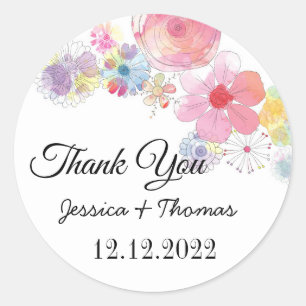 Watercolor Peony Flowers Tack Wedding Favor Runt Klistermärke